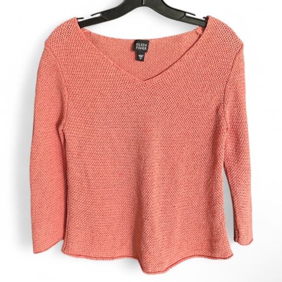 Eileen Fisher Sweaters - EILEEN FISHER Silk Knit V-Neck Sweater 3/4 Sleeve Quiet Luxury Parisian Coral M